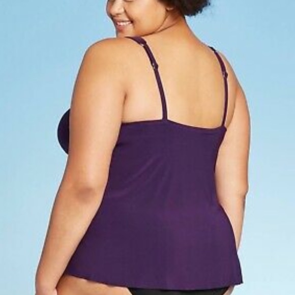 PLUS SIZE OVER THE SHOULDER TANKINI TOP WINE - Picture 4 of 10